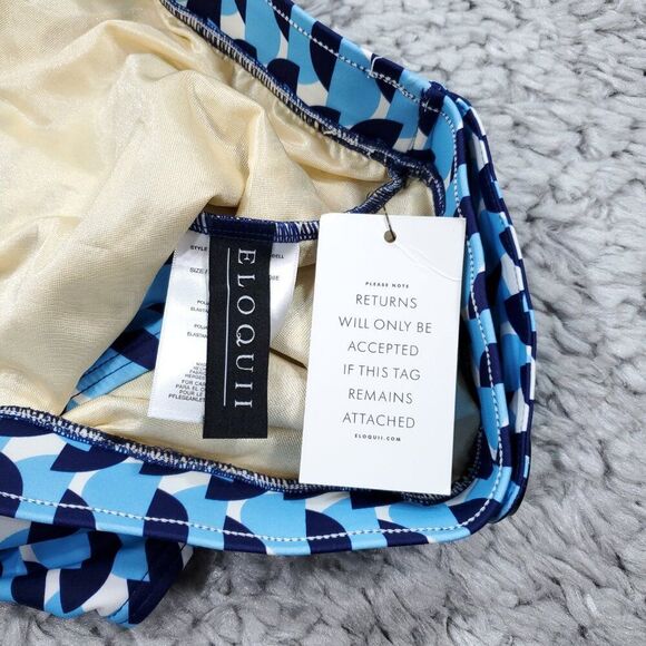 Eloquii High Waisted Bikini Bottom Button Detail Blue White Geometric Size 22W - Picture 3 of 5
